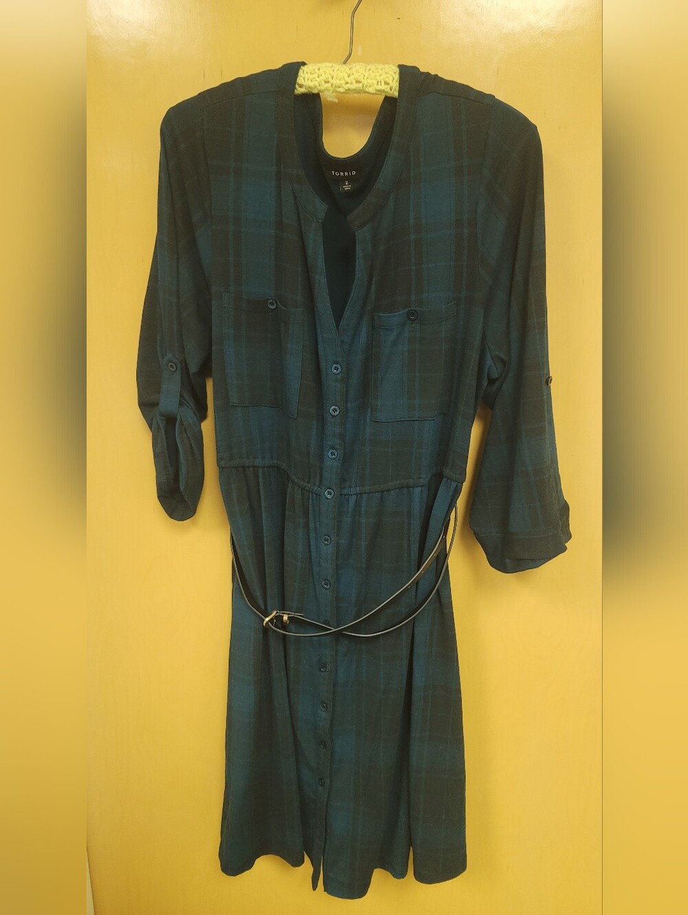 Torrid Teal and Black Plaid Button-Front Shirt Dress
